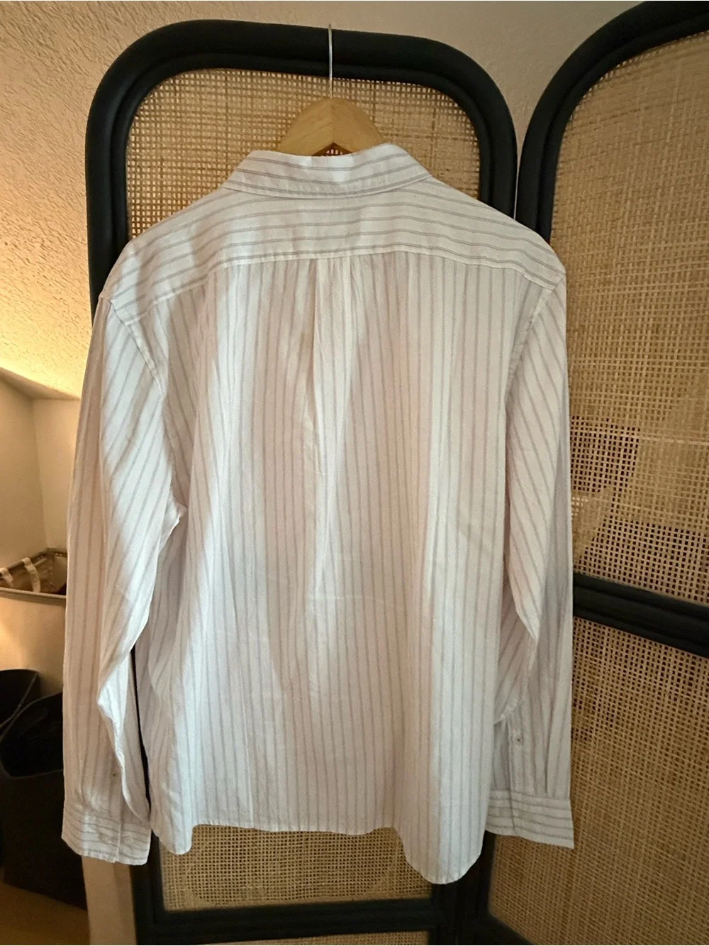 Banana Republic White Shirt with Beige Pinstripes